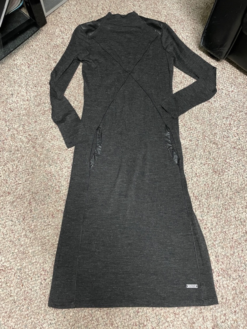 Nor Denmark knit leather trim grey Black midi dress - gorgeous
